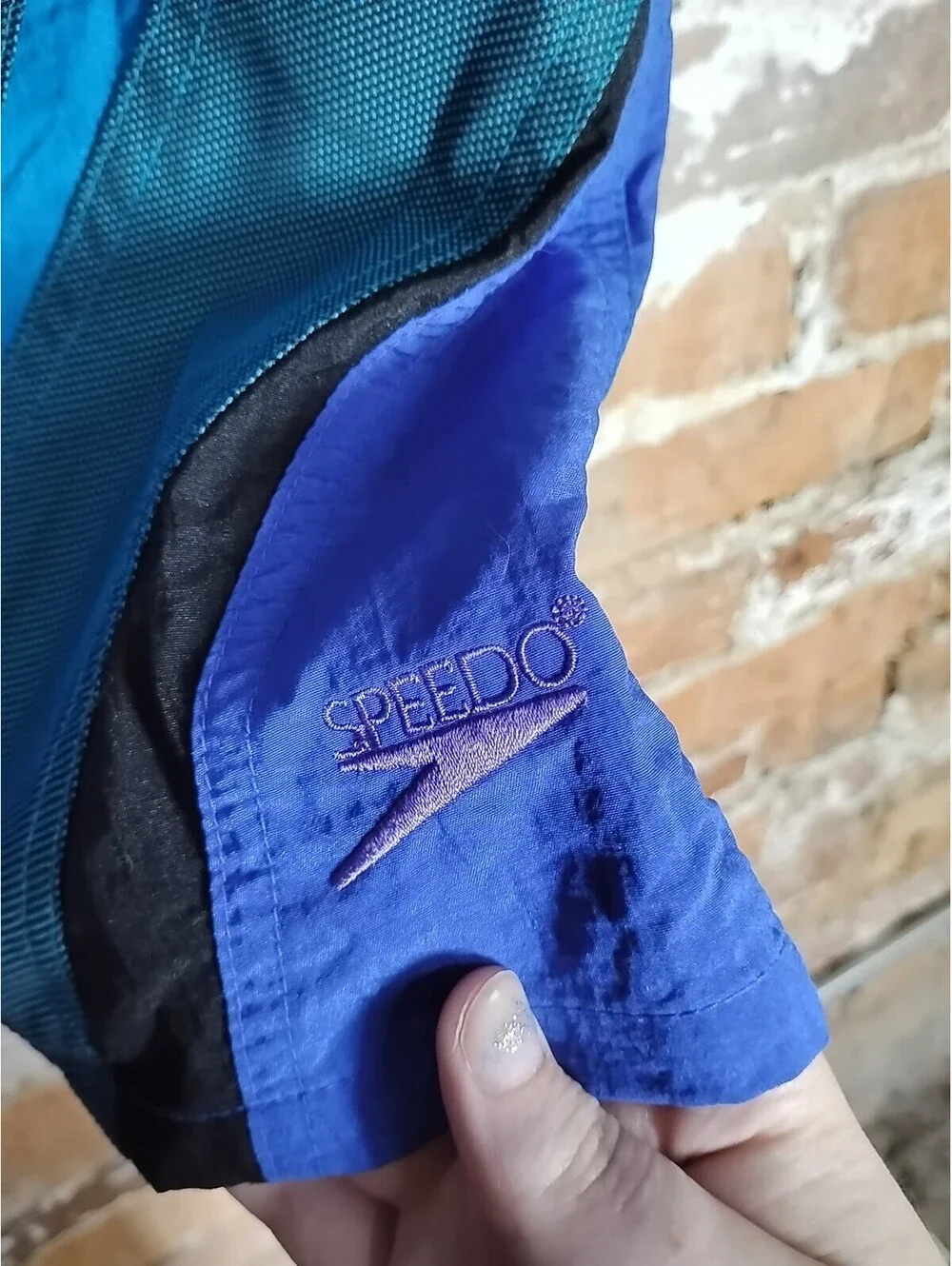 Vintage Speedo Blue And Green Stripe Swim Trunks Size L